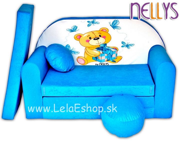 Detský gauč macko s darčekom modrý
