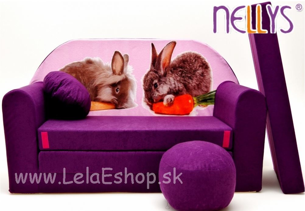 Detský gauč zajačiky fialový