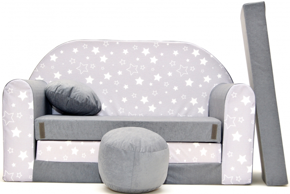 Detský gauč hviezdy biele šedý