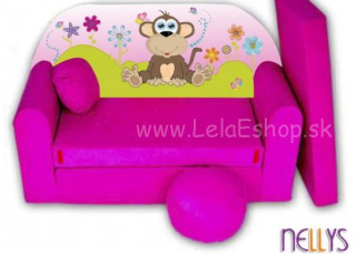 Detský gauč opica na lúke ružový 