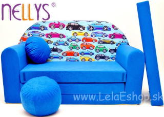 Detský gauč farebné autá modrý