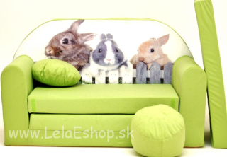 Detský gauč zajkovia zelený